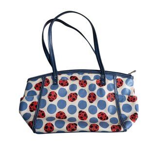 Relic Ladybug Polka Dot Shoulder Bag Blue White Faux Graphic Leather Tote Purse